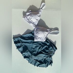Striped Bikini Top and Ruffled Bottom Set